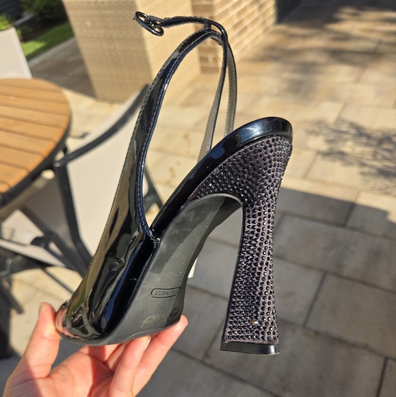 Nine West Tabitha Patent Leather Pump With Rhinestone Heel Sz 9.5 Like New Black - Picture 2 of 12